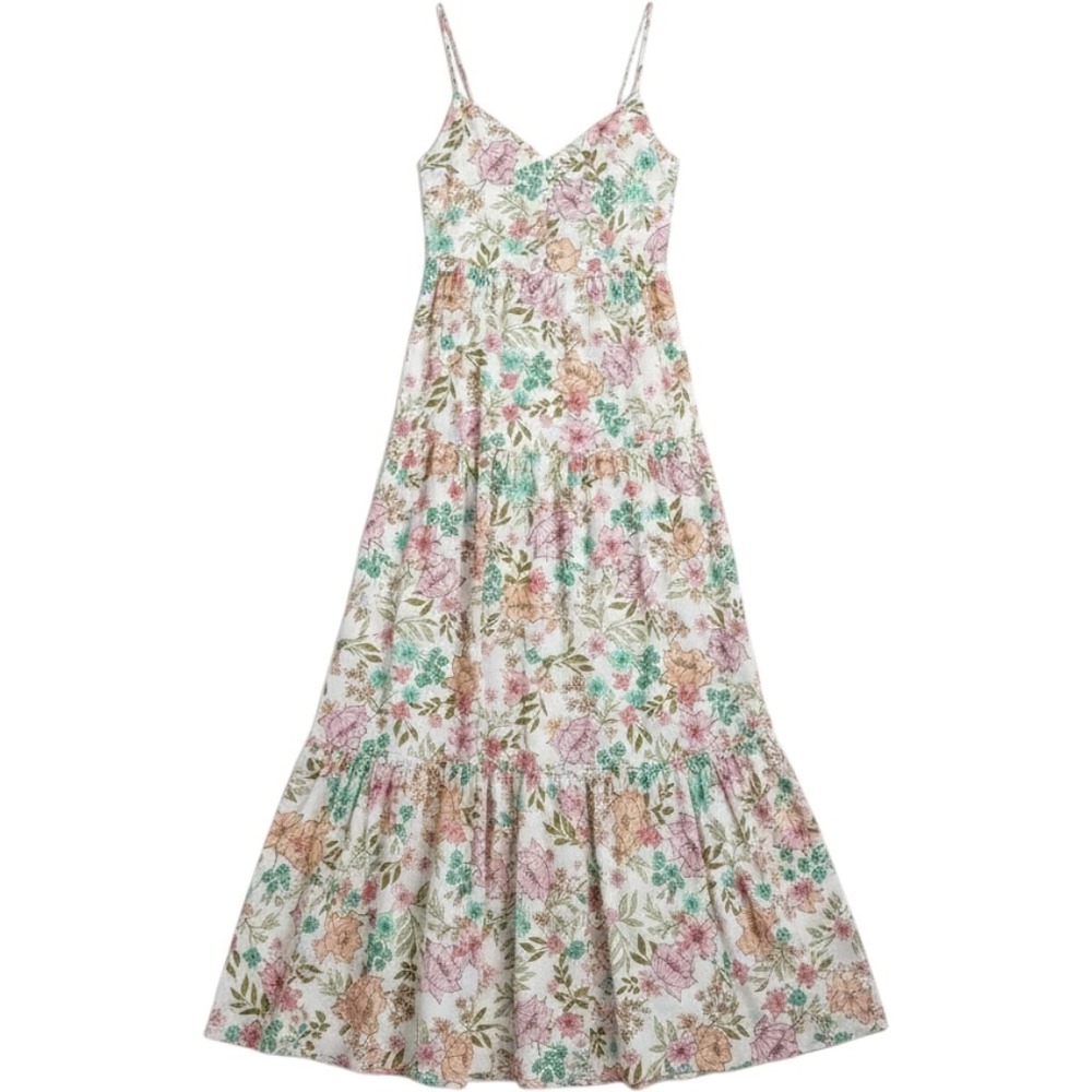 Altar'd State Maxi Dress Small Floral Tiered Boho Cotton Blend A-Line Pink Multi